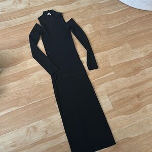 LaPointe Rib Knit Long Sleeve Midi Dress with Shoulder Cut Outs